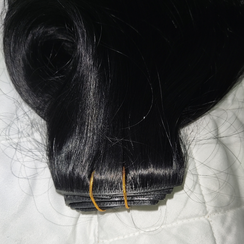 Maxita 100% Remy Human Hair 16" Extensions Jet Black Invisi Edge Clip Ins - Picture 10 of 16